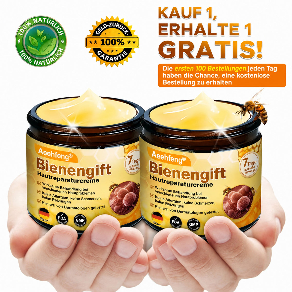 【𝟐𝟎𝟐𝟔 𝐍𝐞𝐰 𝐔𝐩𝐠𝐫𝐚𝐝𝐞: 𝟖𝟎% RABATT】📎📎🍯 Aeehfeng® Bienenvenen Hautpflege-Creme – mit Gelée Royale, Hyaluronsäure und Bienengift für Hautfeuchtigkeit, Elastizität, Anti-Aging und Reparatur